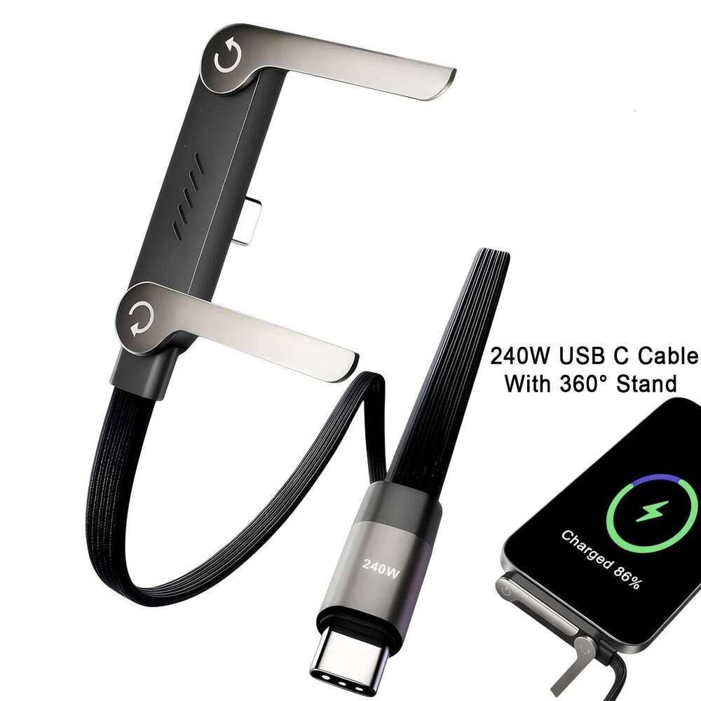 📱 240W Braided Fast Charging Cable with Built-in Phone Stand - 2026 New Foldable Durable USB-C Cable - Type-C (2-pack)