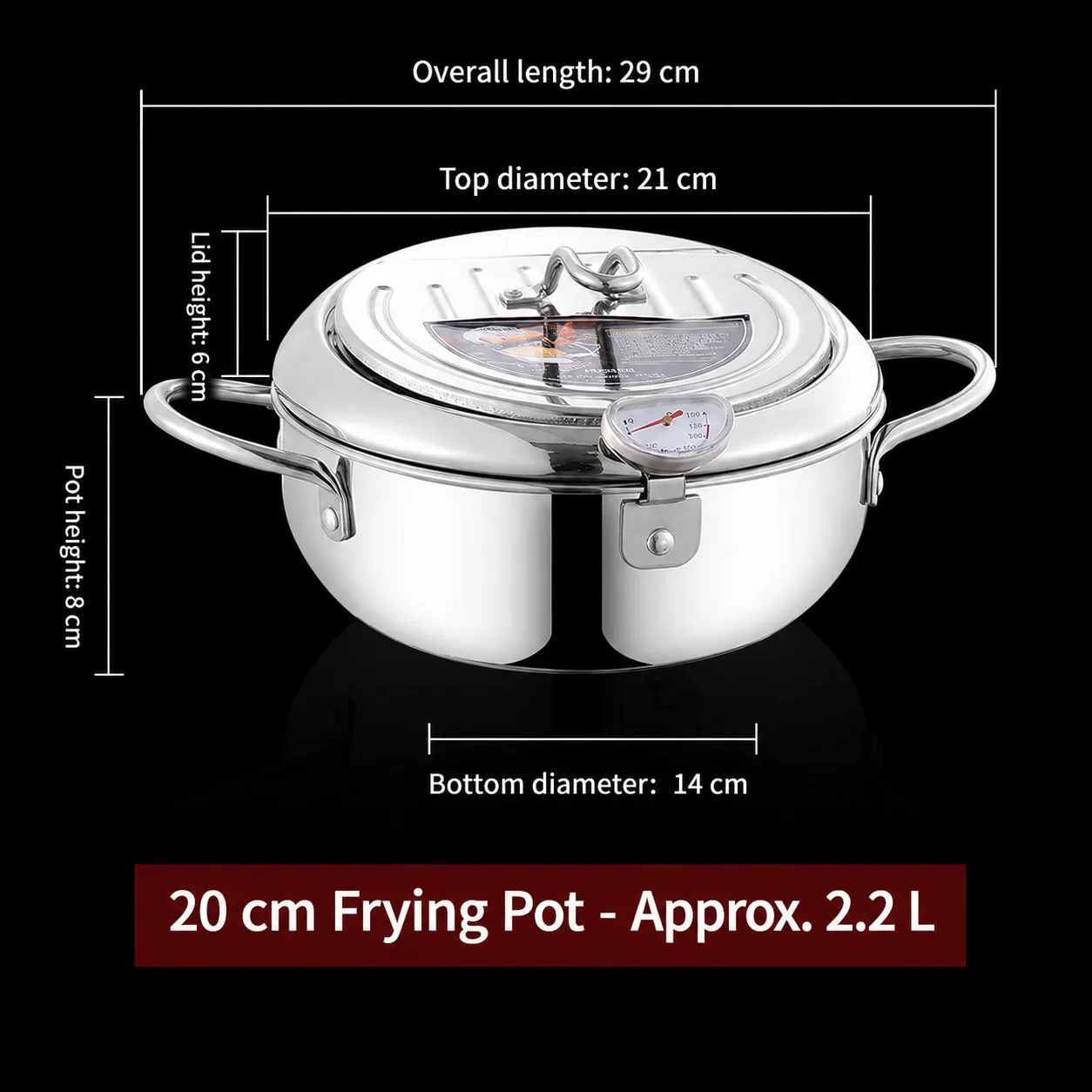 🍤Deep Fryer Pot with Oil Drop Tray Basket and Oil Thermometer, 304 Stainless Steel, Japanese-Style - 20cm