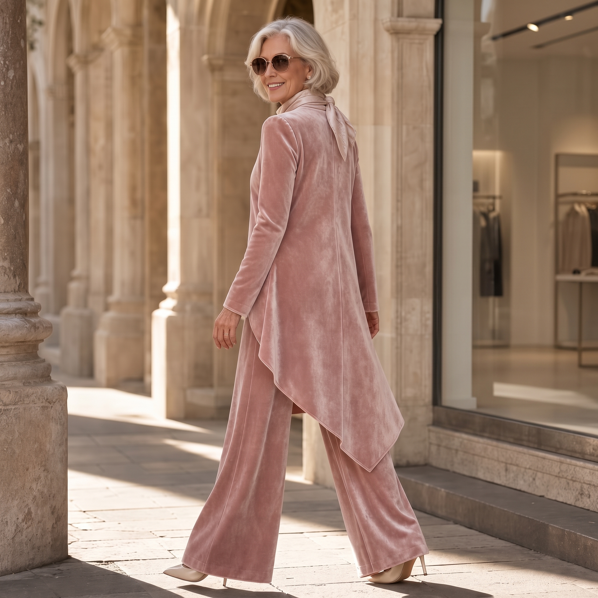 Draperie – Asymmetric Drape Velvet Top And Trouser Set