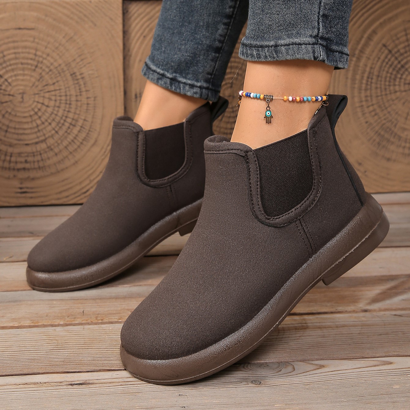 Women’s Comfortable Winter Ankle Boots – Warm Fleece-Lined Flat Boots with Non-Slip Sole