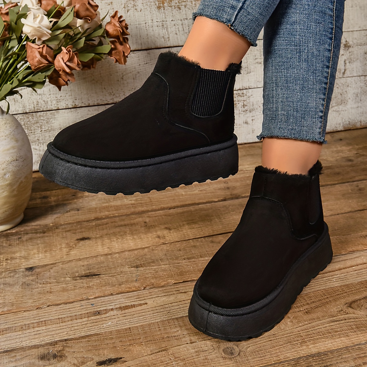 Women’s Warm Slip-On Ankle Boots – Non-Slip Winter Comfort Footwear