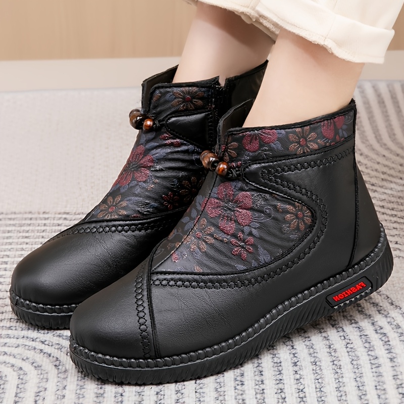 Women’s Vintage Floral Winter Boots – Warm, Non-Slip & Comfortable Fit