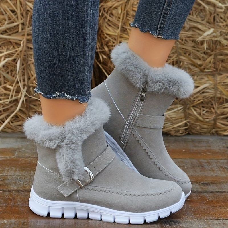 Women’s Comfortable Winter Ankle Boots – Warm Plush-Lined Boots with Thick Sole & Easy Side Zipper