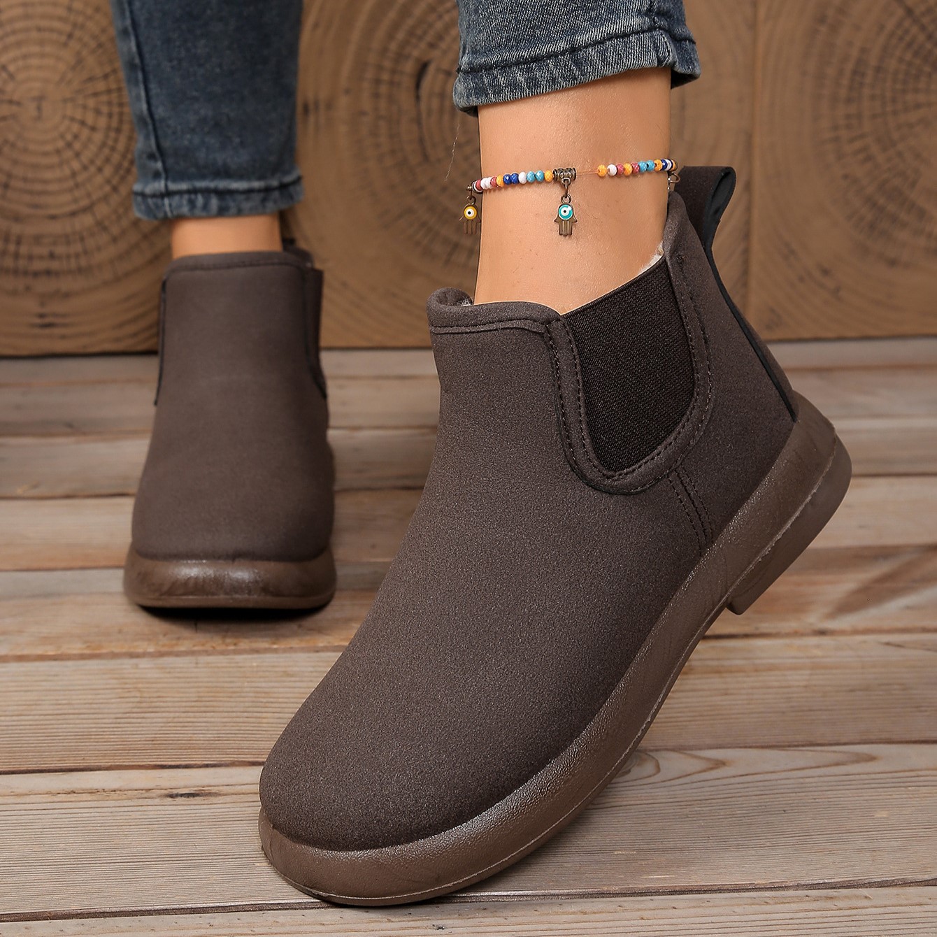 Women’s Comfortable Winter Ankle Boots – Warm Fleece-Lined Flat Boots with Non-Slip Sole