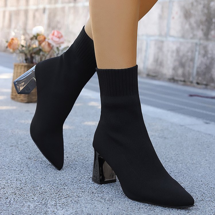 Women’s Stretch Knit Ankle Boots – Cozy Pull-On Ankle Boots for Fall & Winter