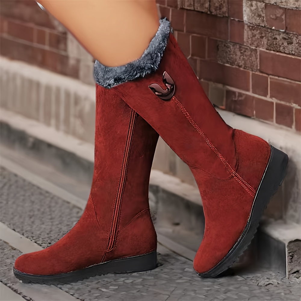 Women’s Winter Comfort Boots – Mid-Calf, Flat Anti-Slip Sole with Soft Fleece Interior