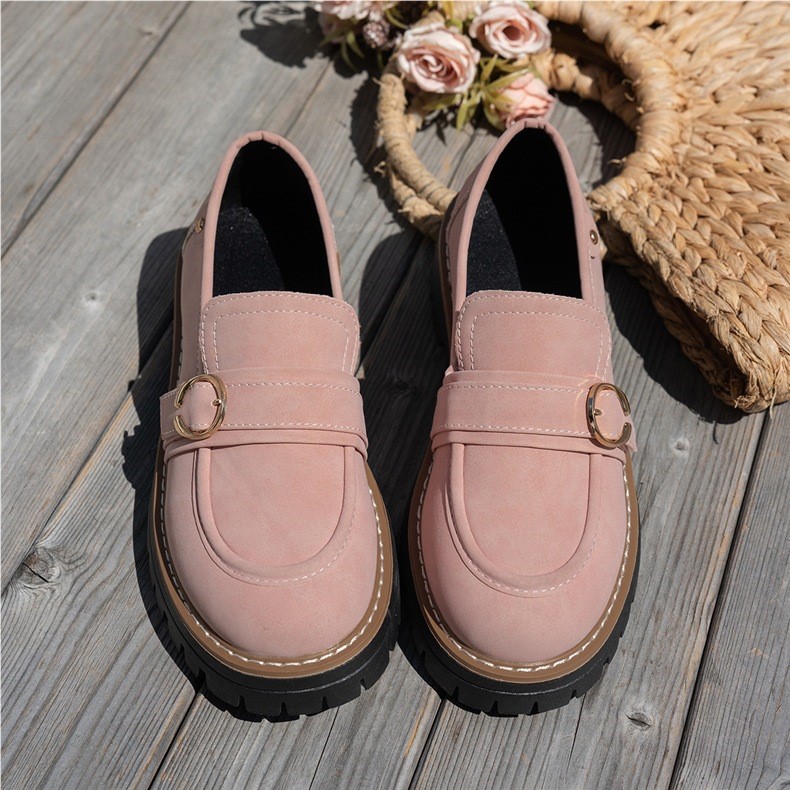Women’s Vintage Comfort Loafers – Supportive Thick Sole with Classic Buckle Detail