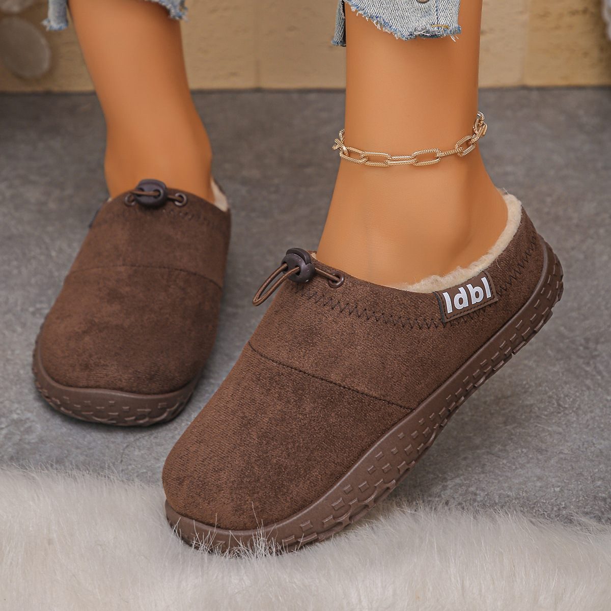 Women’s Warm Plush-Lined Mules – Comfortable Non-Slip Shoes for Fall & Winter