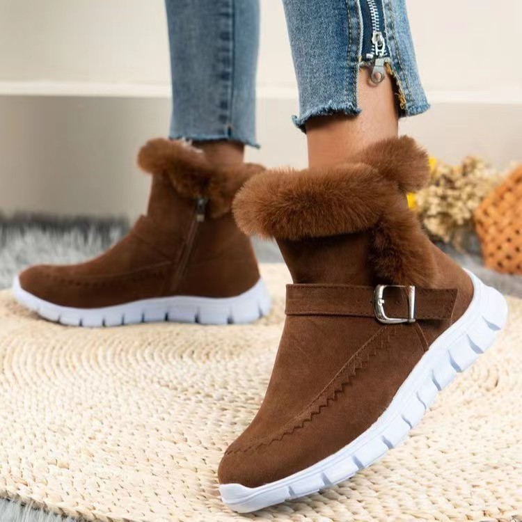 Women’s Comfortable Winter Ankle Boots – Warm Plush-Lined Boots with Thick Sole & Easy Side Zipper