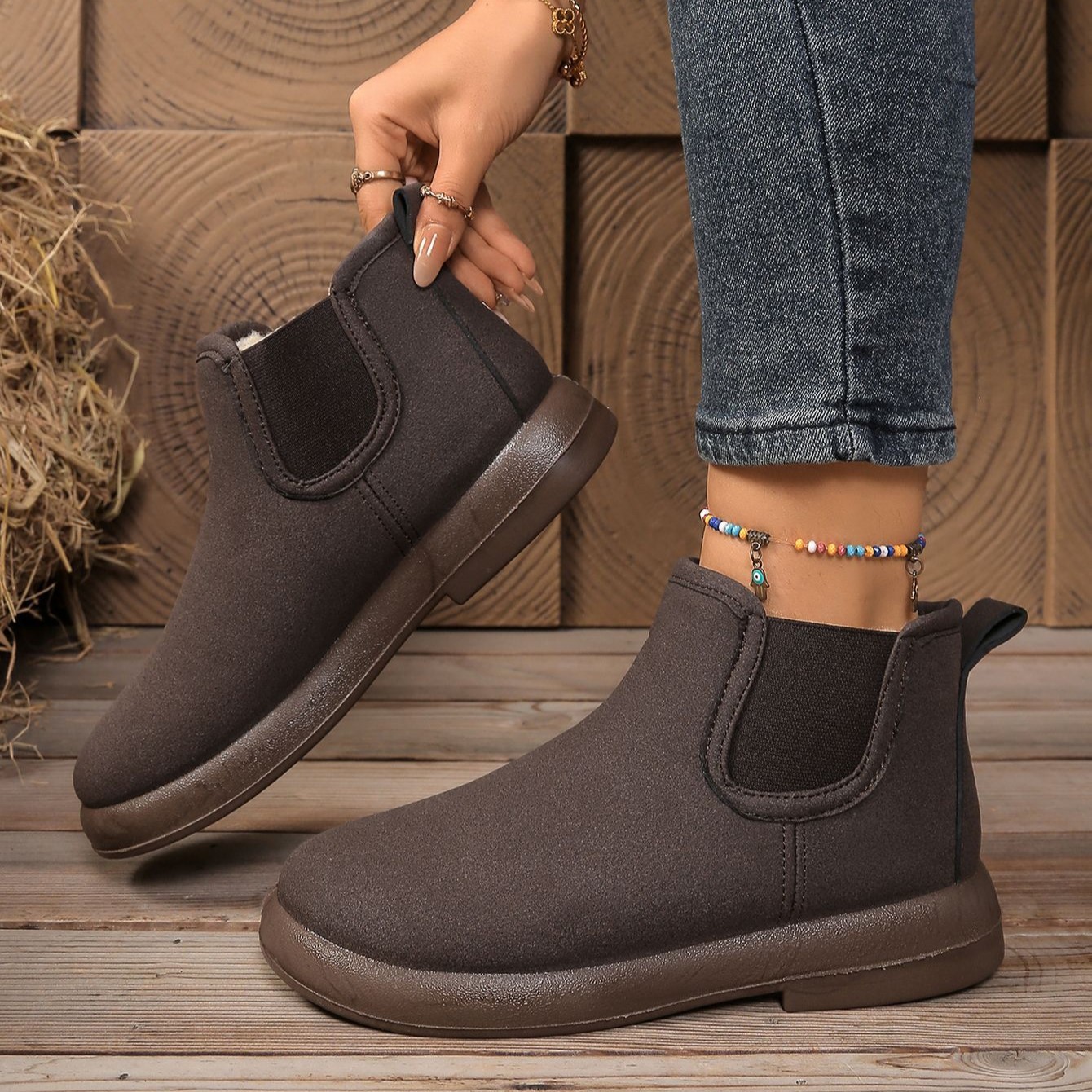 Women’s Comfortable Winter Ankle Boots – Warm Fleece-Lined Flat Boots with Non-Slip Sole