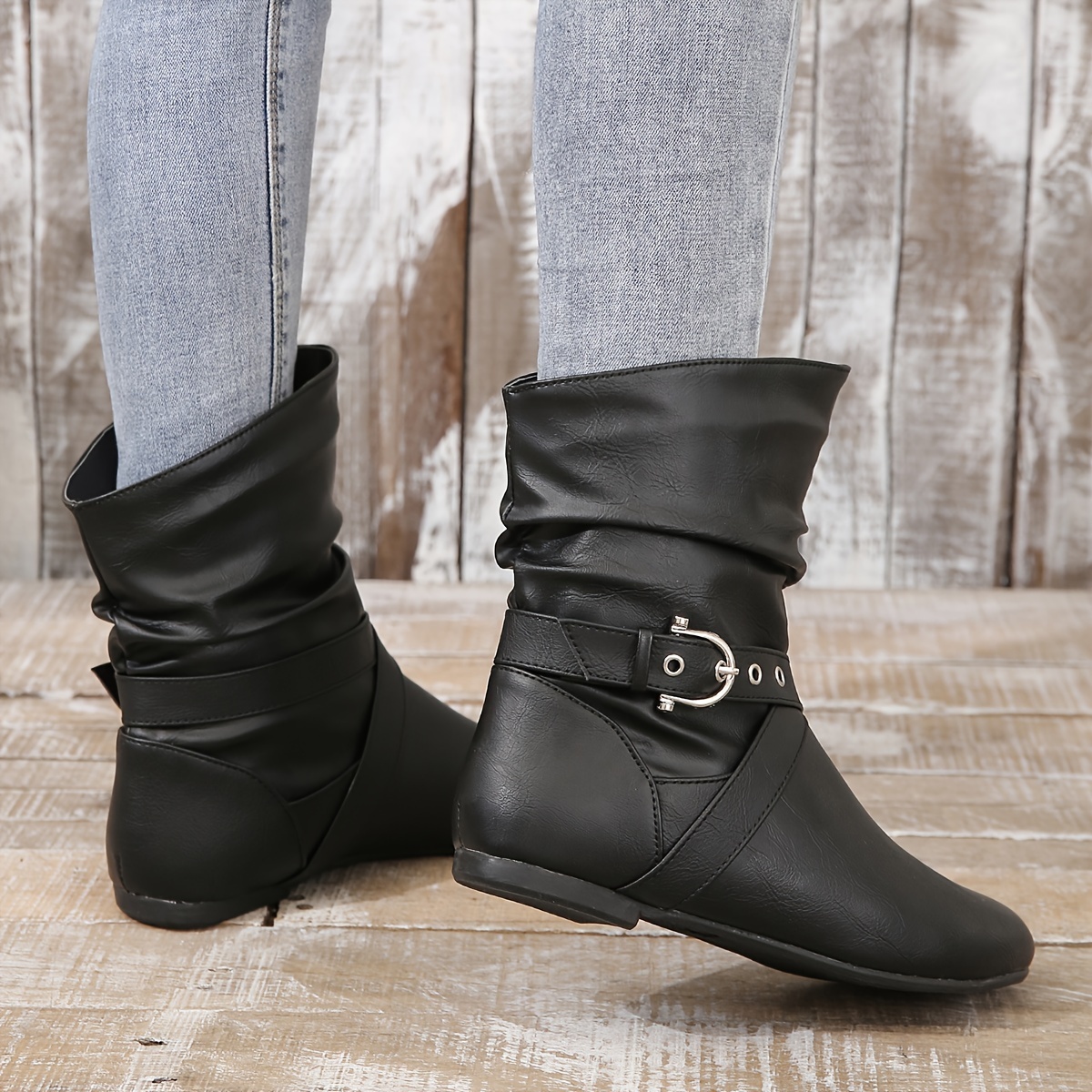 Women’s Vintage Ankle Boots – Flat Sole Boots with Classic Buckle Detail