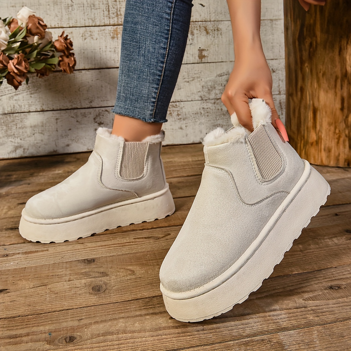 Women’s Warm Slip-On Ankle Boots – Non-Slip Winter Comfort Footwear