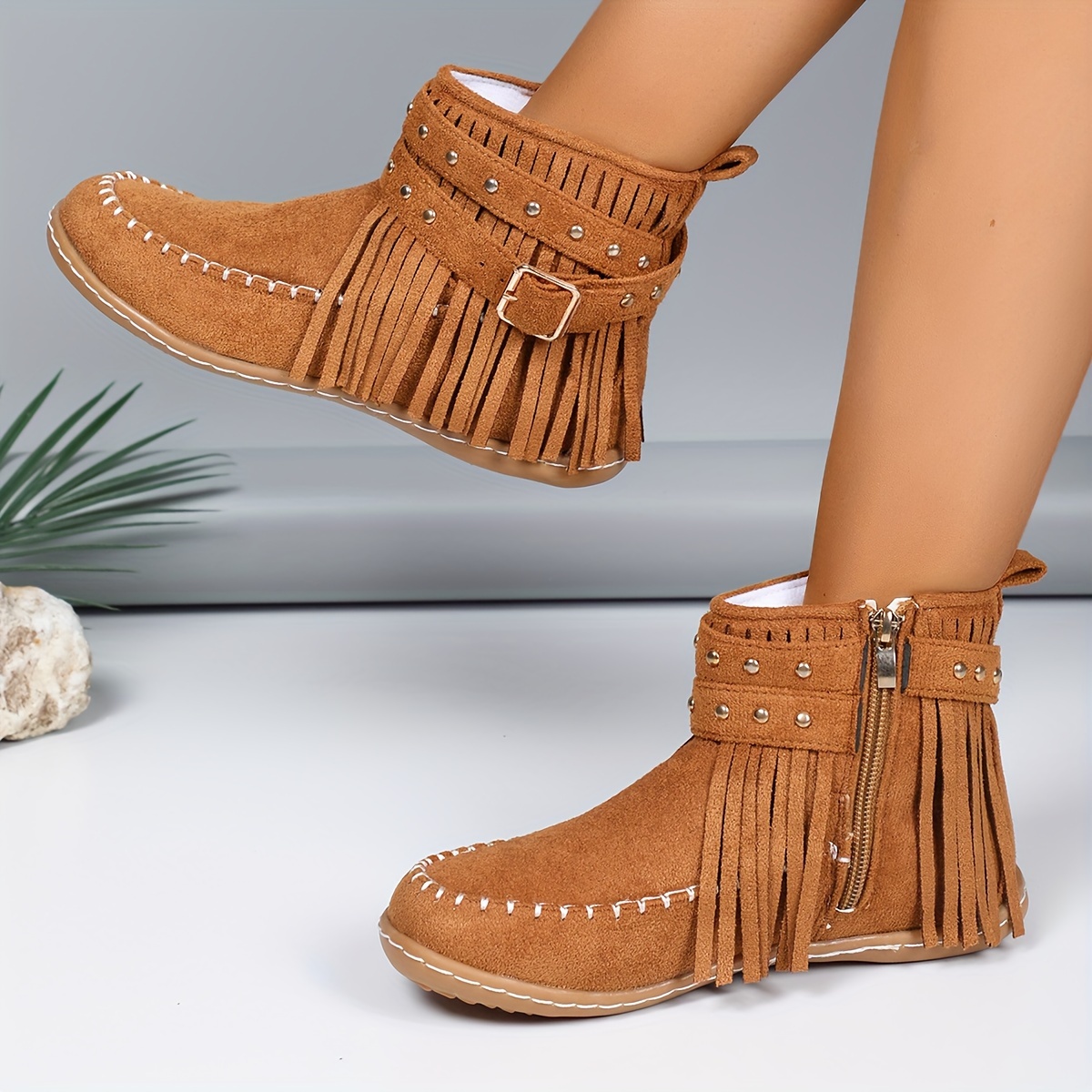 Women’s Vintage Fall Ankle Boots – Comfortable Flat Fringe Boots