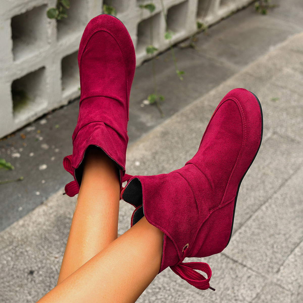 Women’s Vintage Bow Ankle Boots –Comfortable  Lace-Up Flat Shoes for Fall & Winter