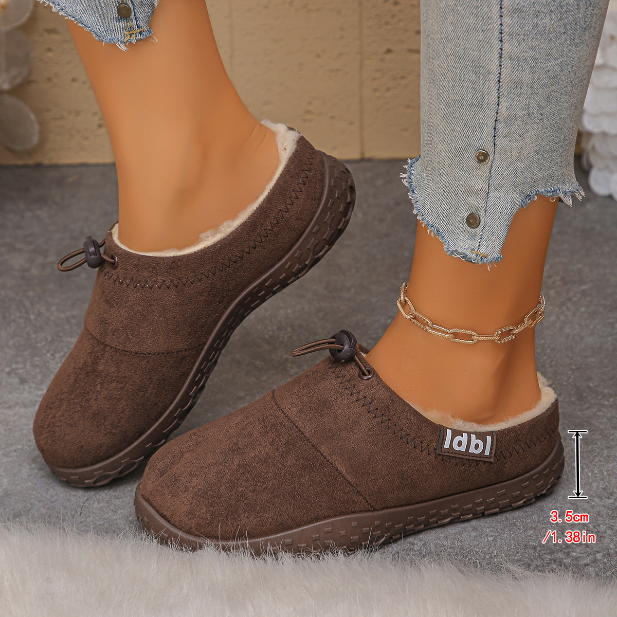 Women’s Warm Plush-Lined Mules – Comfortable Non-Slip Shoes for Fall & Winter
