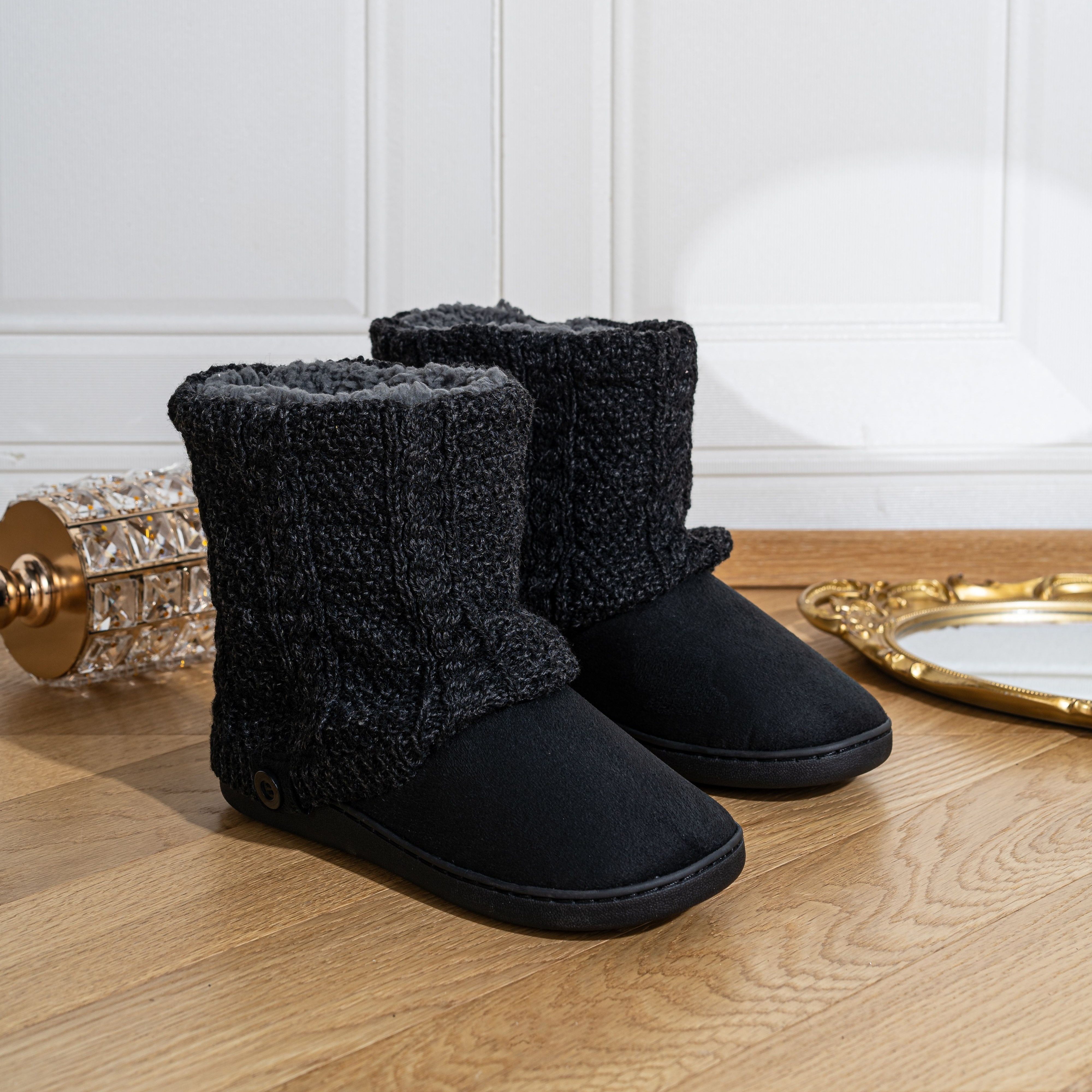 Women’s Warm Knit Ankle Boots – Cozy Lined Short Boots for Fall & Winter