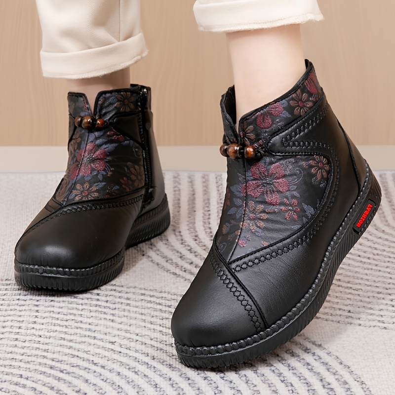 Women’s Vintage Floral Winter Boots – Warm, Non-Slip & Comfortable Fit