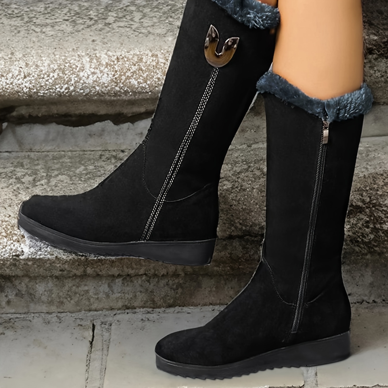 Women’s Winter Comfort Boots – Mid-Calf, Flat Anti-Slip Sole with Soft Fleece Interior