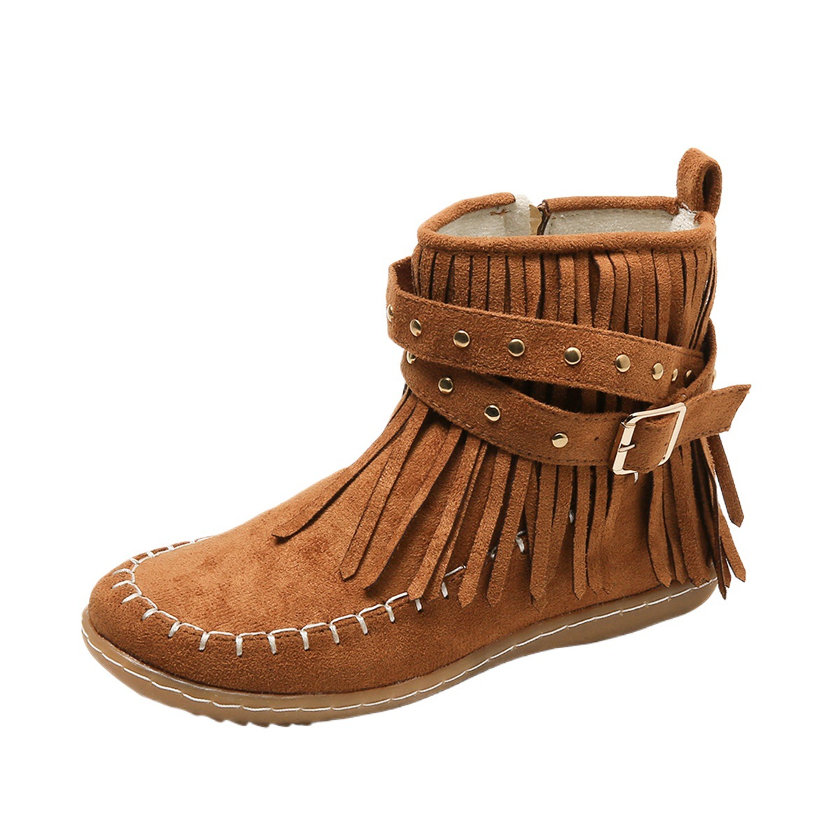 Women’s Vintage Fall Ankle Boots – Comfortable Flat Fringe Boots