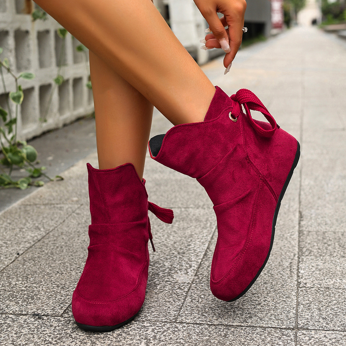 Women’s Vintage Bow Ankle Boots –Comfortable  Lace-Up Flat Shoes for Fall & Winter