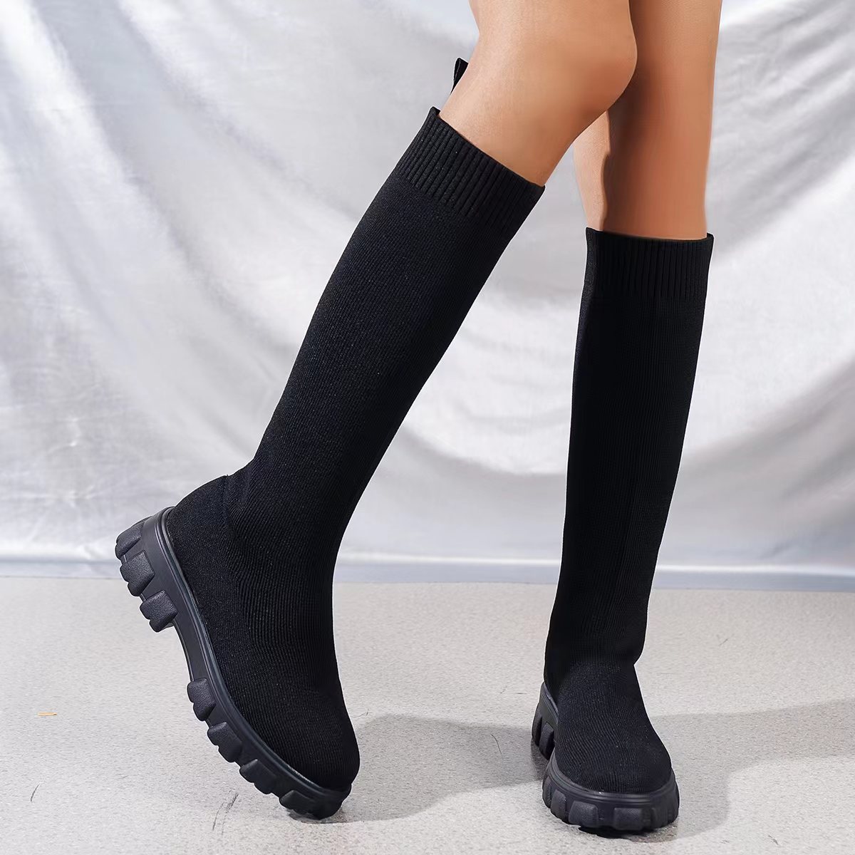 Women’s Knit Sock Boots – Warm High-Top Stretch Ankle Boots