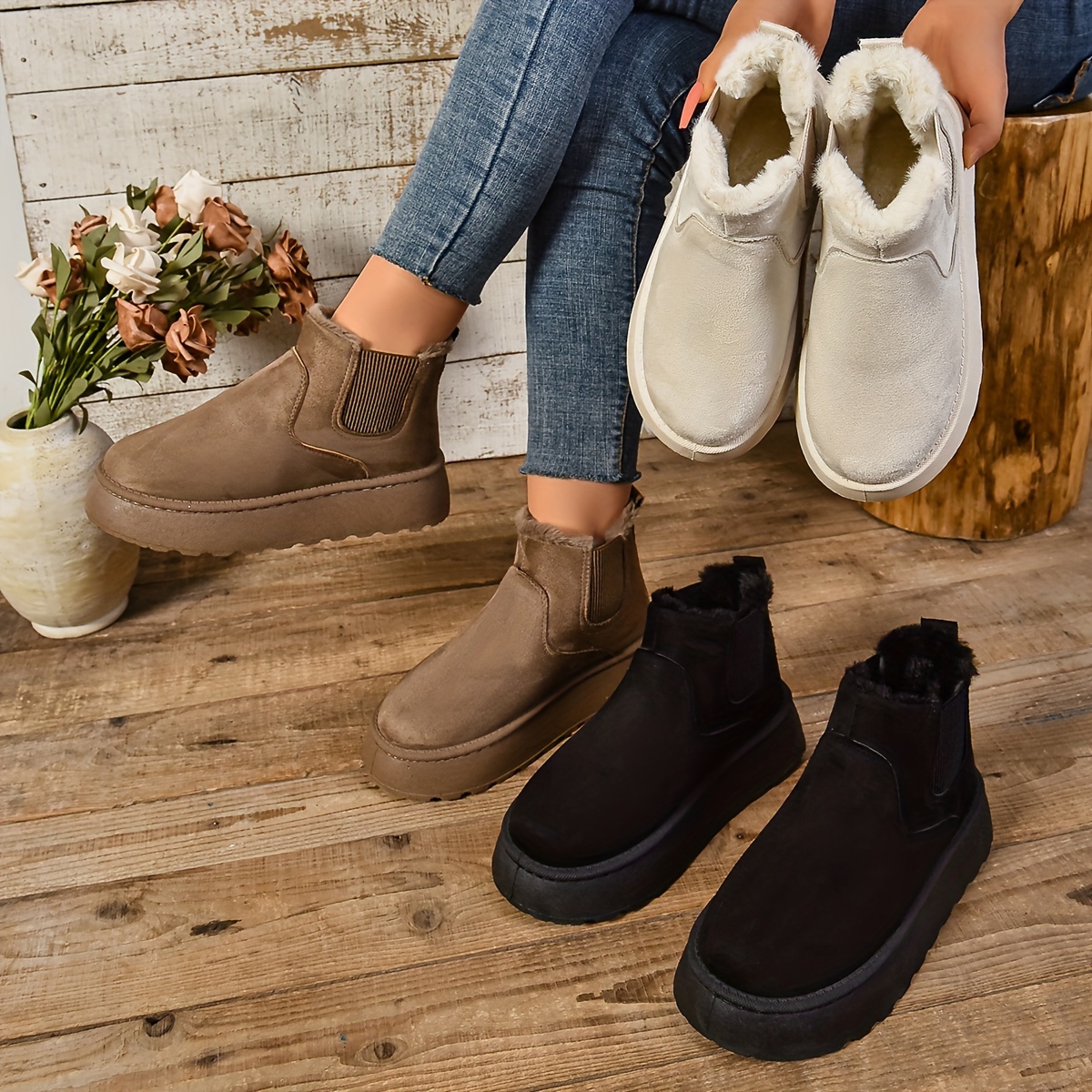 Women’s Warm Slip-On Ankle Boots – Non-Slip Winter Comfort Footwear