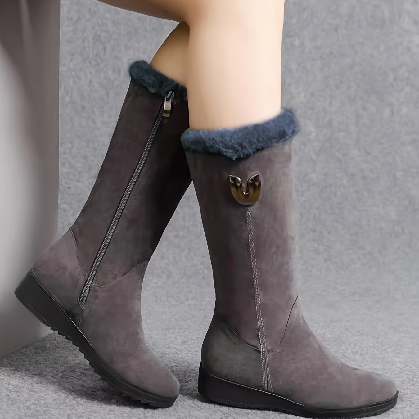 Women’s Winter Comfort Boots – Mid-Calf, Flat Anti-Slip Sole with Soft Fleece Interior