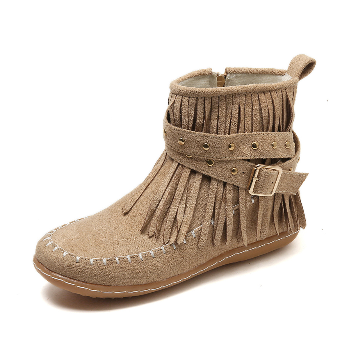 Women’s Vintage Fall Ankle Boots – Comfortable Flat Fringe Boots