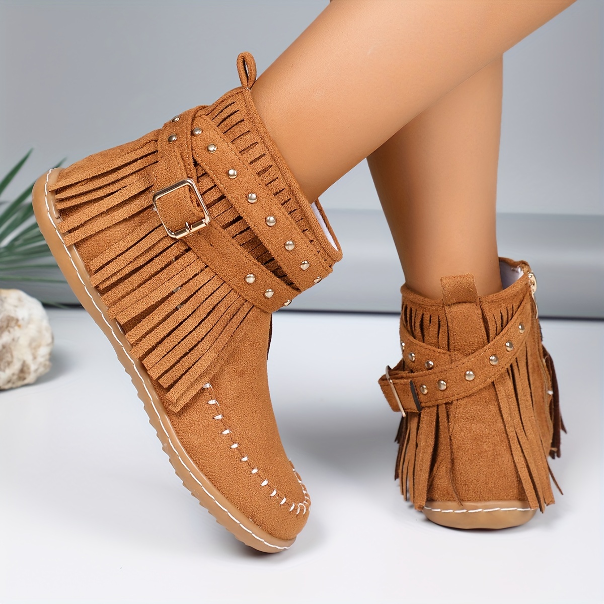 Women’s Vintage Fall Ankle Boots – Comfortable Flat Fringe Boots