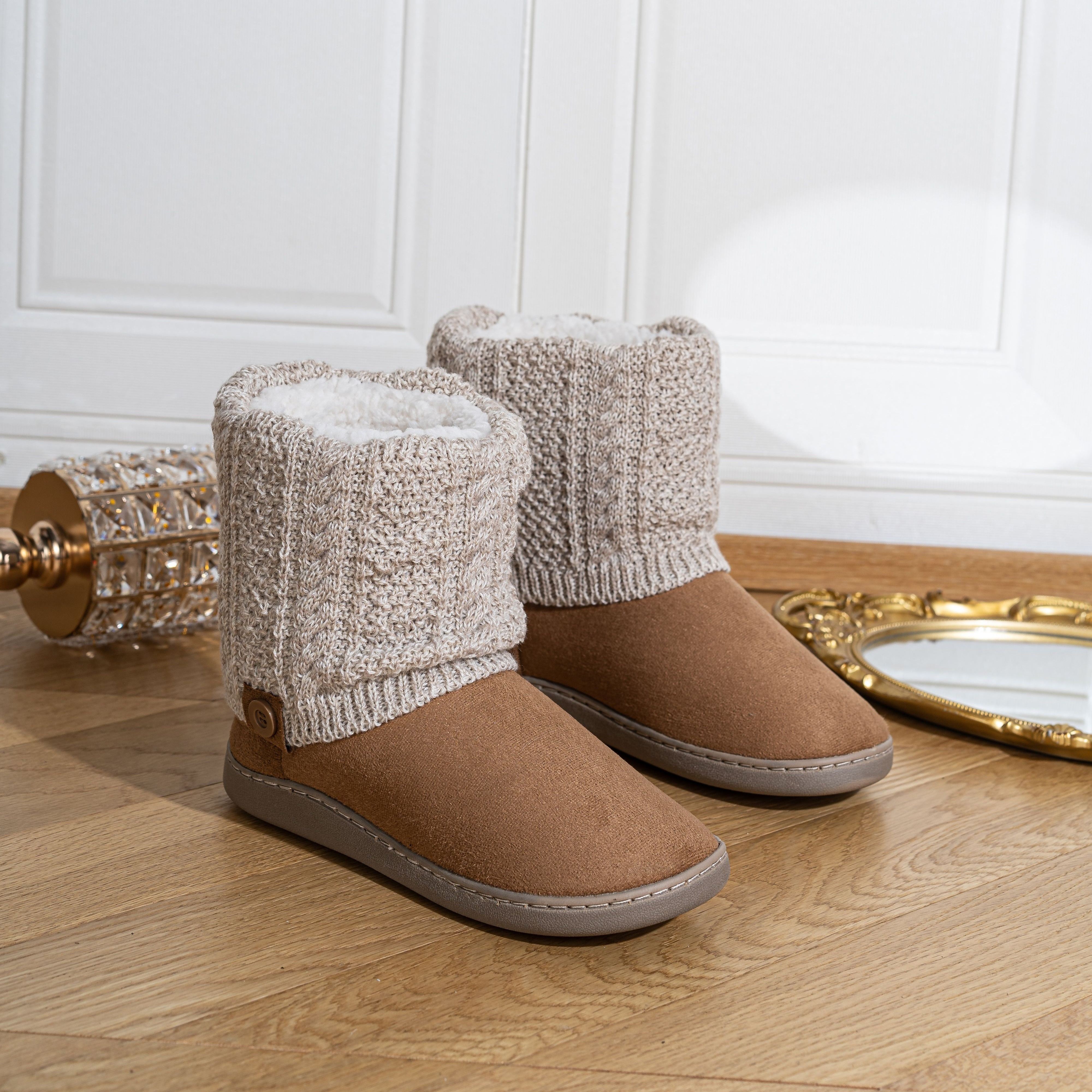 Women’s Warm Knit Ankle Boots – Cozy Lined Short Boots for Fall & Winter