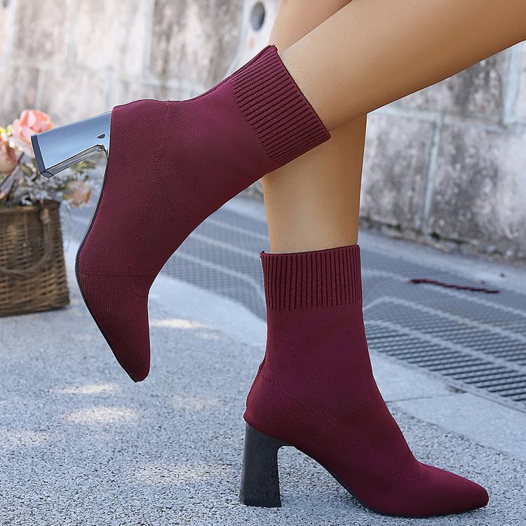 Women’s Stretch Knit Ankle Boots – Cozy Pull-On Ankle Boots for Fall & Winter