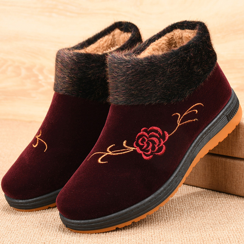 Elegant Floral Warm Boots for Women – Cozy Plush Lining, Non-Slip Sole