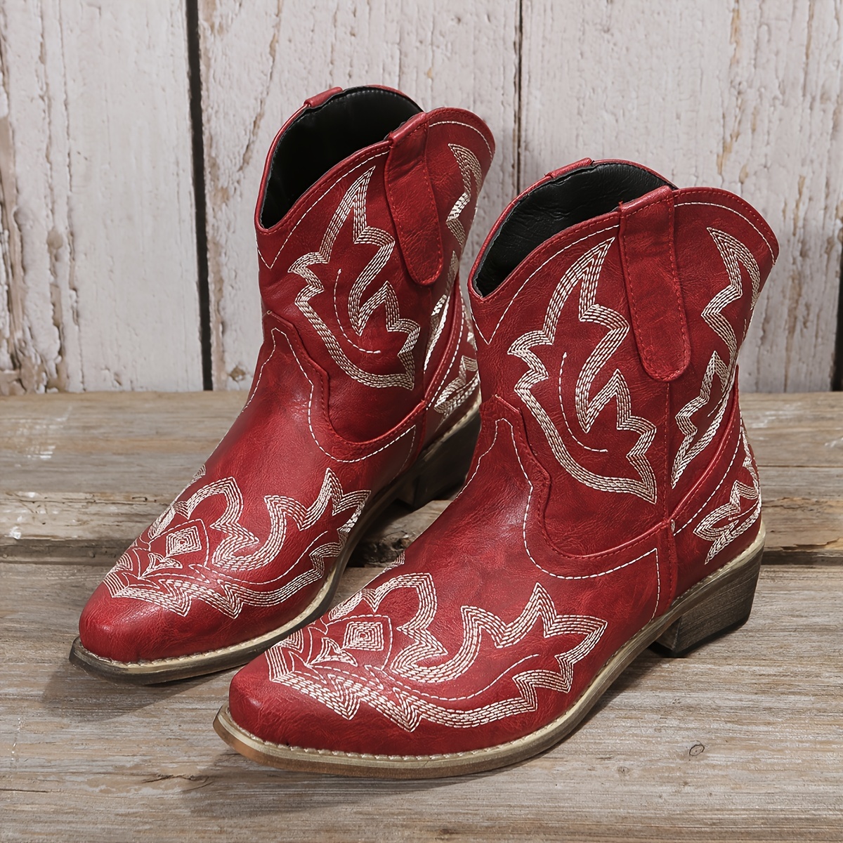Women’s Western Embroidery Mid-Heel Ankle Boots
