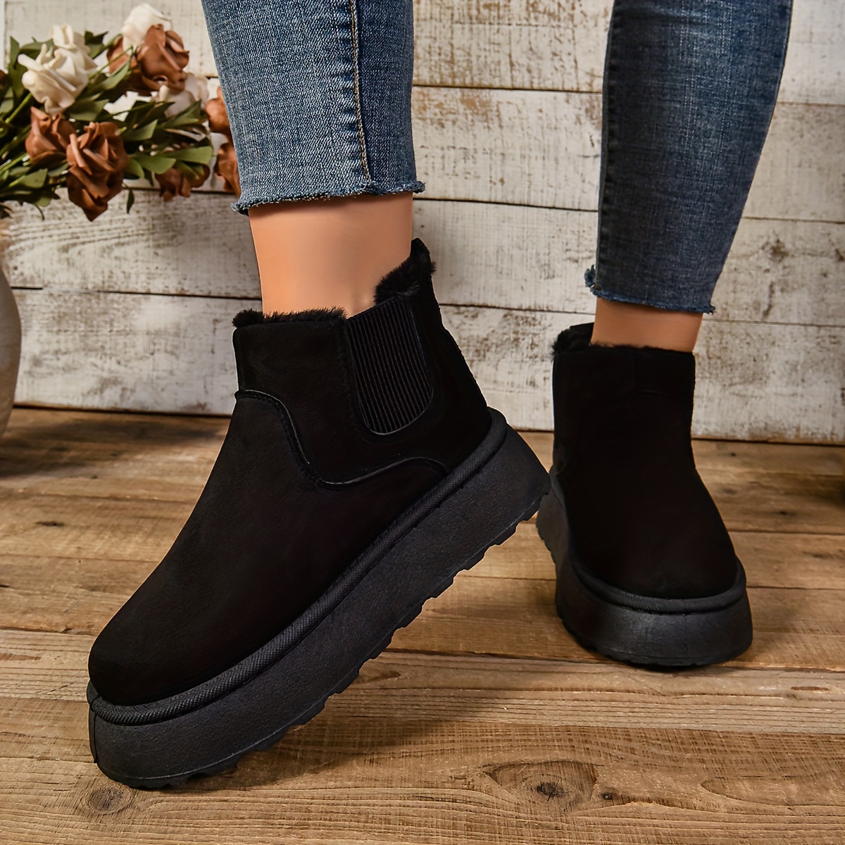 Women’s Warm Slip-On Ankle Boots – Non-Slip Winter Comfort Footwear