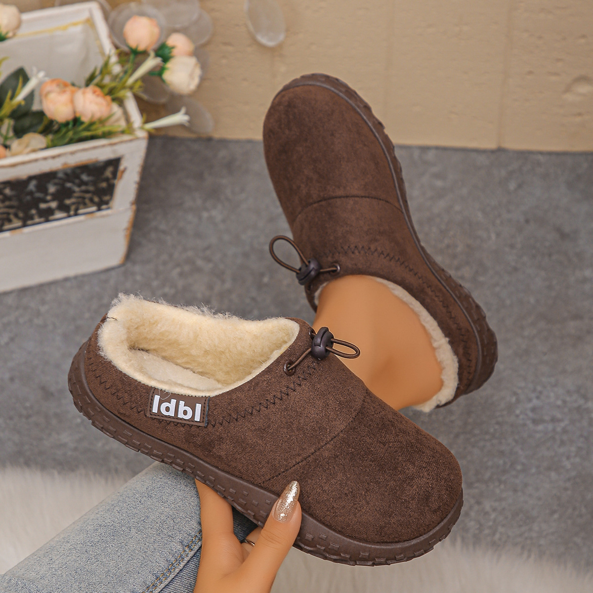 Women’s Warm Plush-Lined Mules – Comfortable Non-Slip Shoes for Fall & Winter