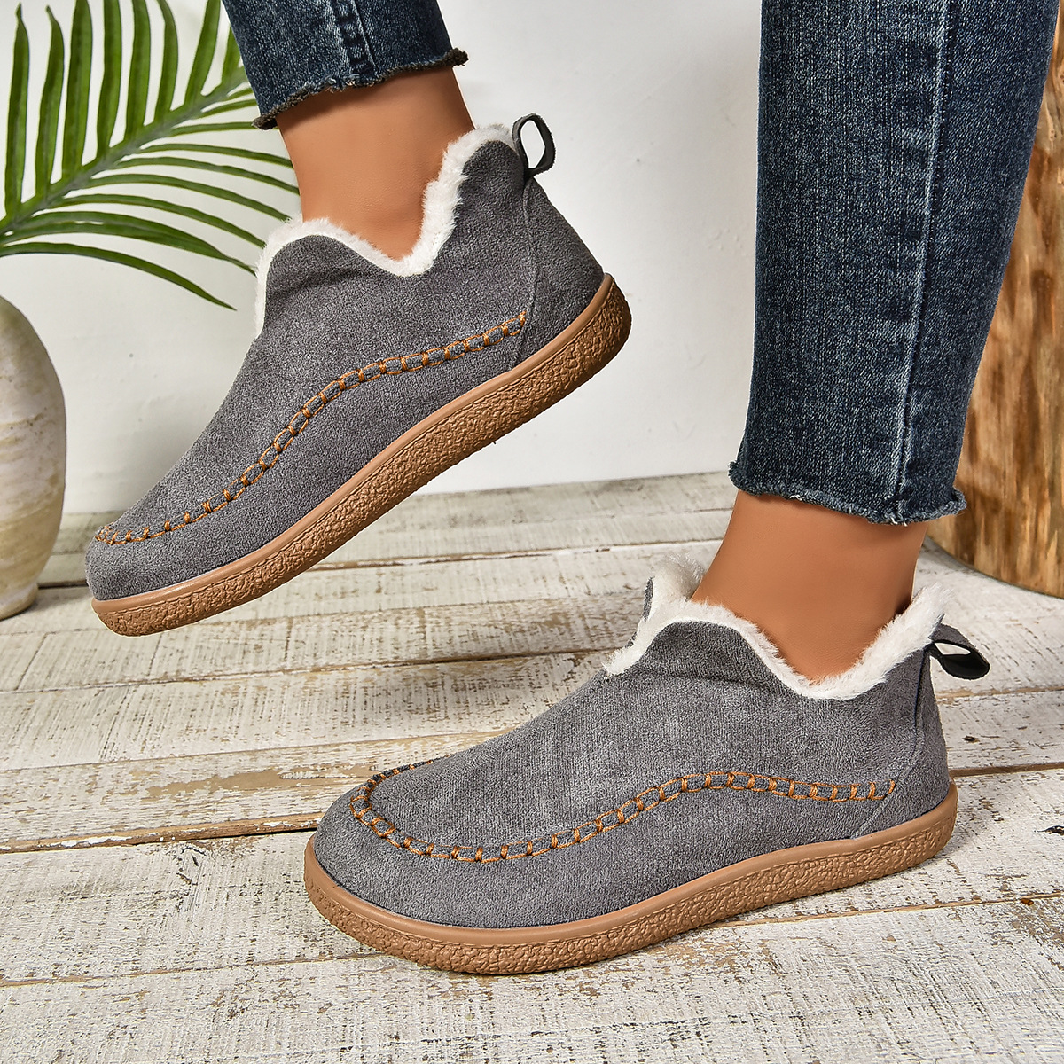 Women’s Fleece-Lined Shoes – Warm Non-Slip Bootie Shoes for Indoor & Outdoor Wear
