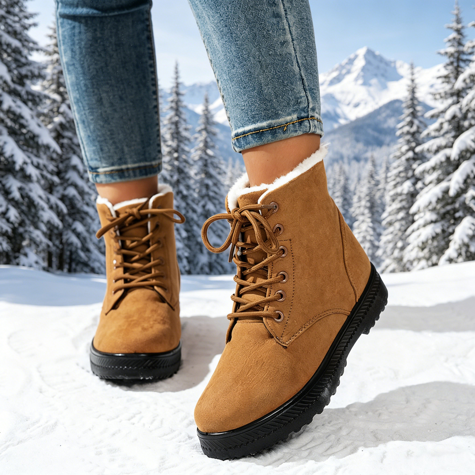 Women’s Warm Lace-Up Boots – Lightweight Non-Slip Outdoor Winter Shoes