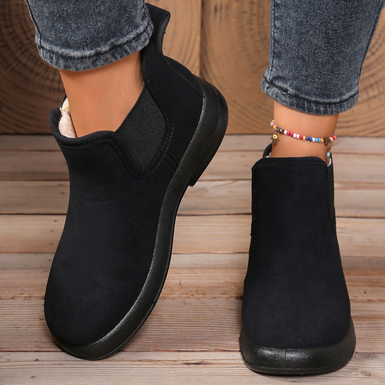 Women’s Comfortable Winter Ankle Boots – Warm Fleece-Lined Flat Boots with Non-Slip Sole