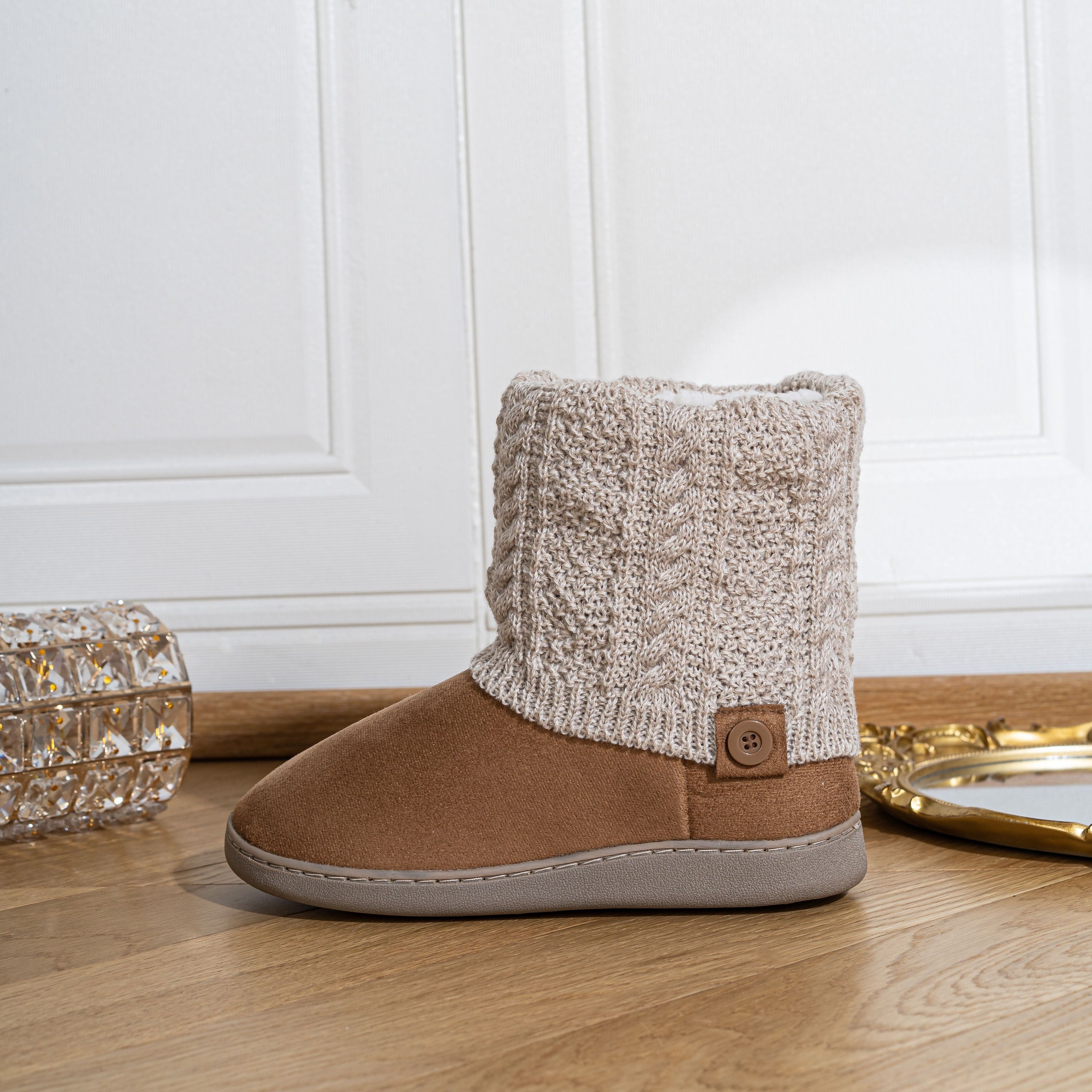 Women’s Warm Knit Ankle Boots – Cozy Lined Short Boots for Fall & Winter