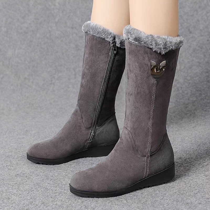 Women’s Winter Comfort Boots – Mid-Calf, Flat Anti-Slip Sole with Soft Fleece Interior