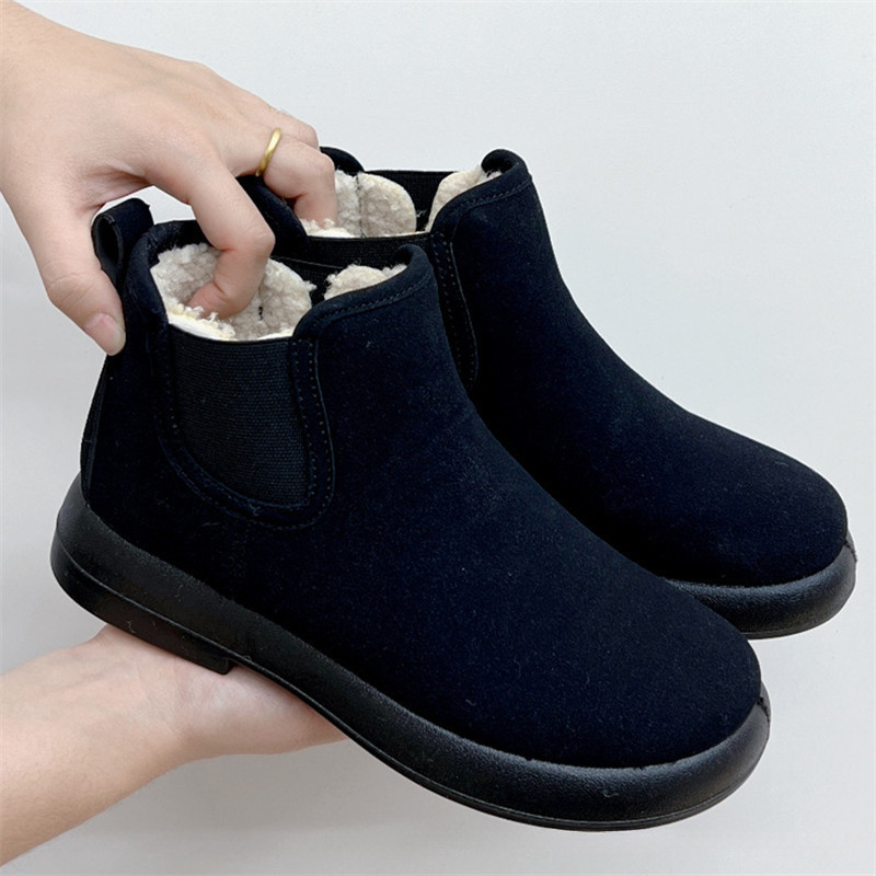 Women’s Warm Winter Ankle Boots – Fleece-Lined Flat Boots with Non-Slip Sole