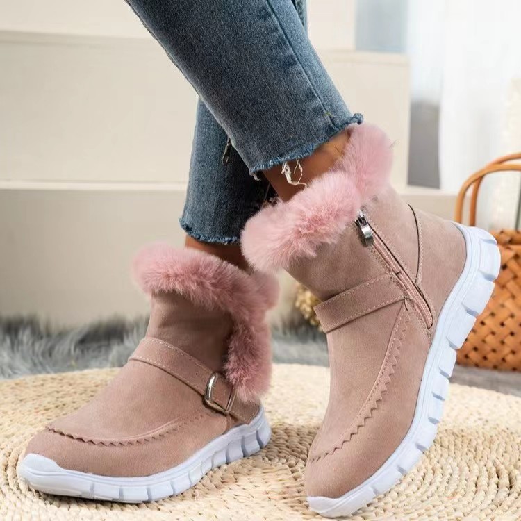 Women’s Comfortable Winter Ankle Boots – Warm Plush-Lined Boots with Thick Sole & Easy Side Zipper