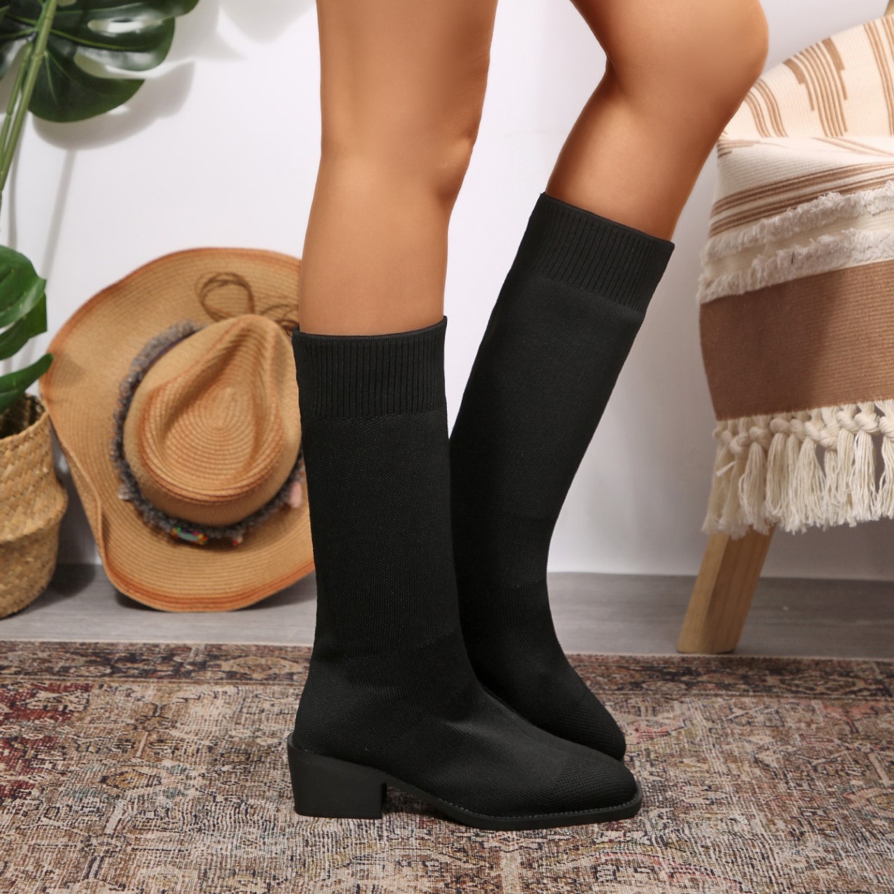 Women’s Winter Knit Sock Boots – Warm High-Top Stretch Ankle Boots