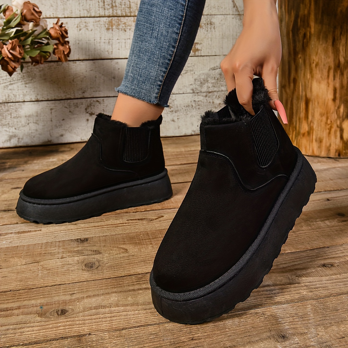 Women’s Warm Slip-On Ankle Boots – Non-Slip Winter Comfort Footwear