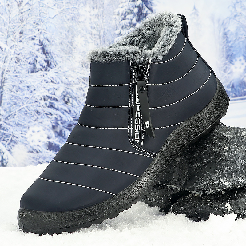 Women’s Warm Winter Snow Boots – Fur-Collar Zip-Up Boots with Non-Slip Sole