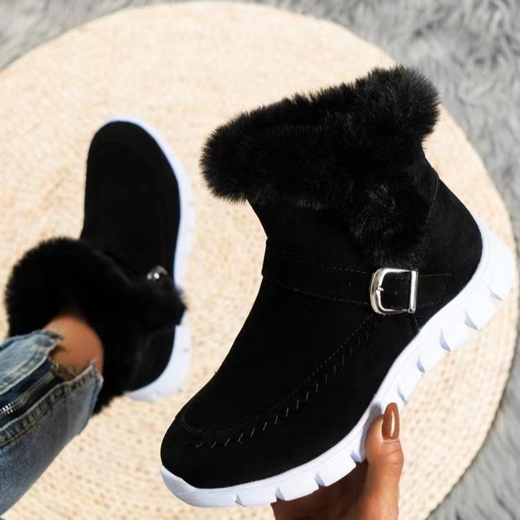 Women’s Comfortable Winter Ankle Boots – Warm Plush-Lined Boots with Thick Sole & Easy Side Zipper