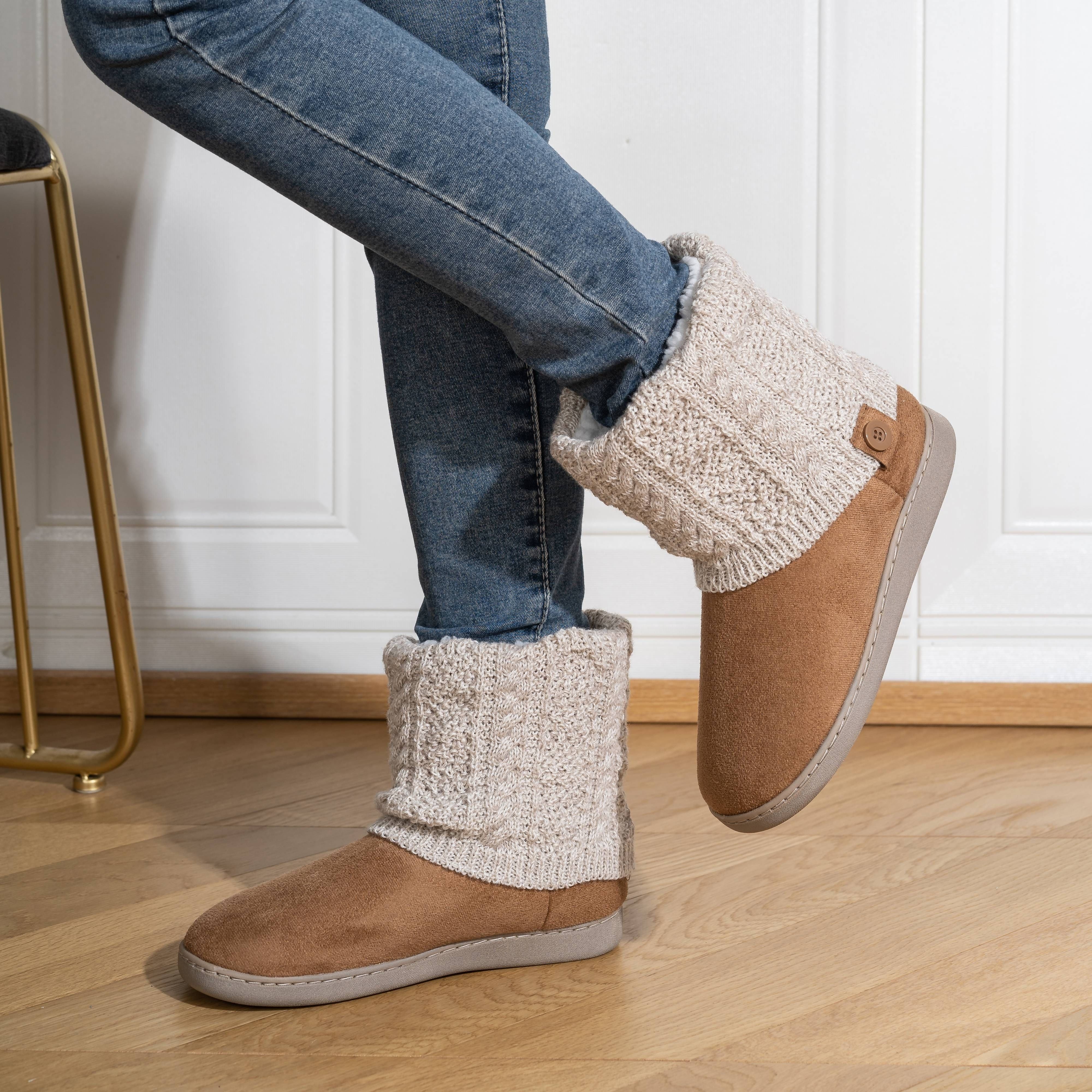 Women’s Warm Knit Ankle Boots – Cozy Lined Short Boots for Fall & Winter