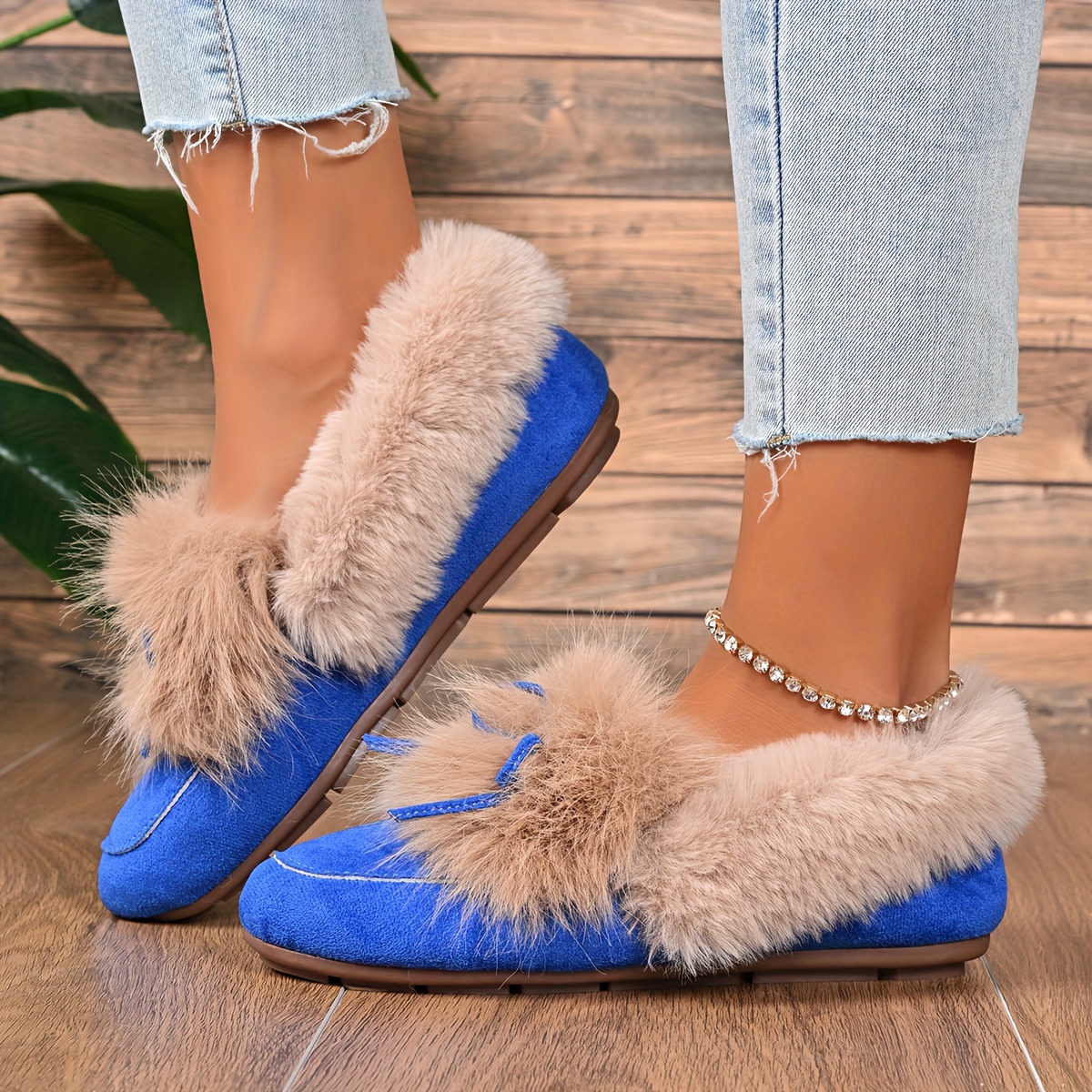 Women's Plush Slip-On Slippers with Bow - Winter Indoor/Outdoor House Shoes