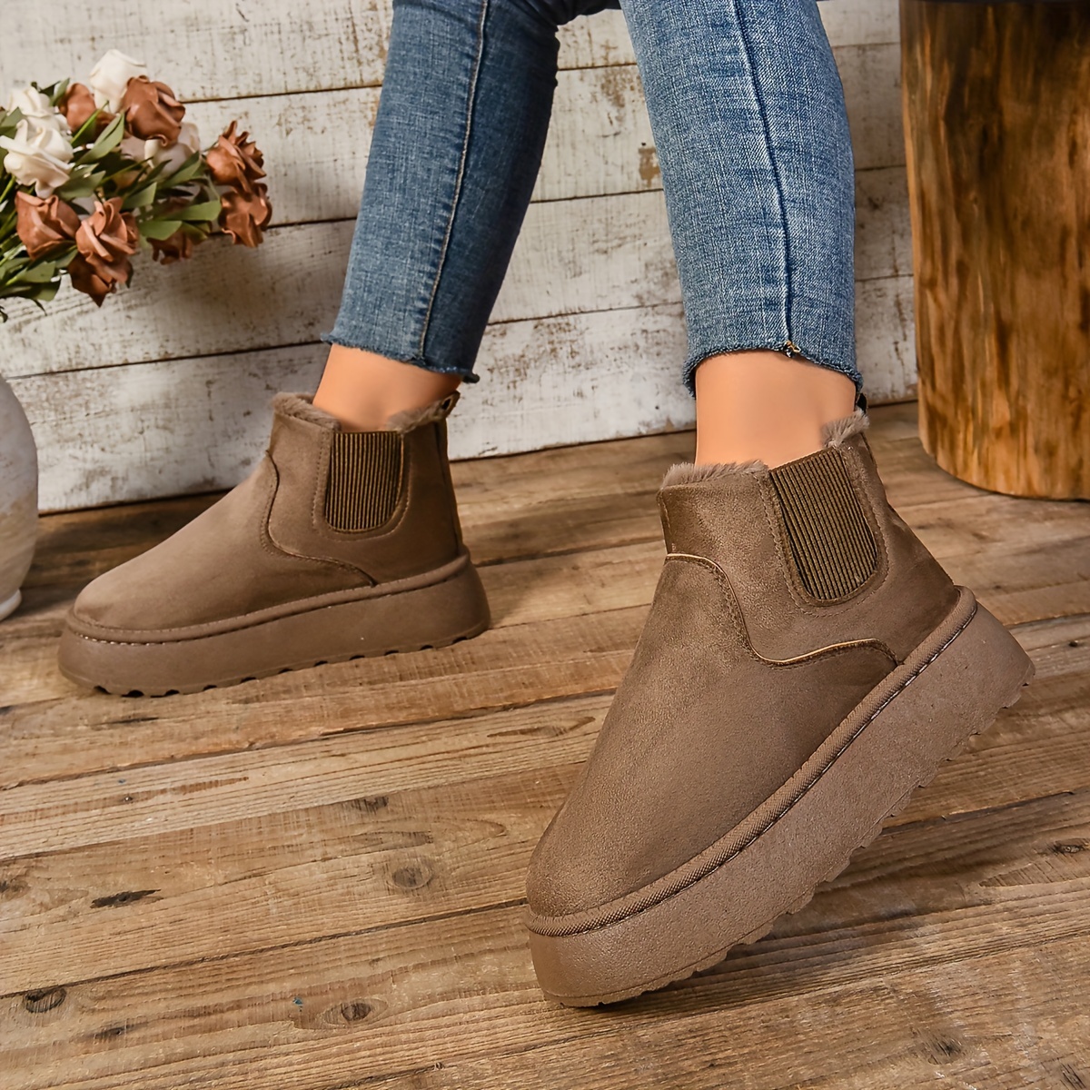 Women’s Warm Slip-On Ankle Boots – Non-Slip Winter Comfort Footwear