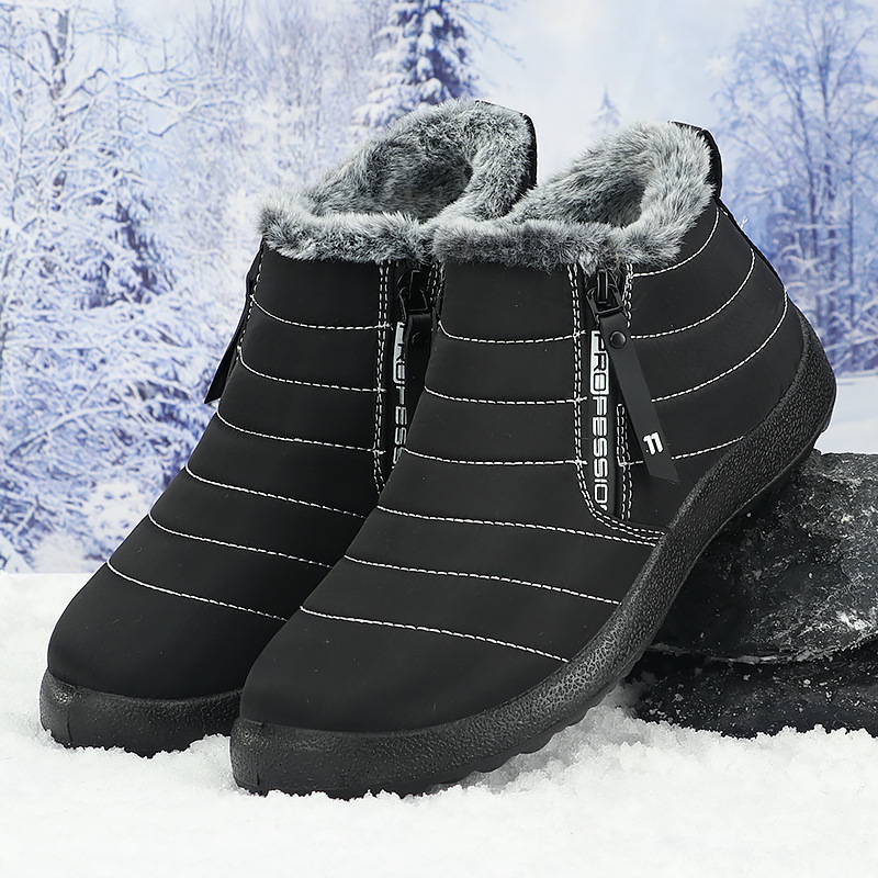 Women’s Warm Winter Snow Boots – Fur-Collar Zip-Up Boots with Non-Slip Sole